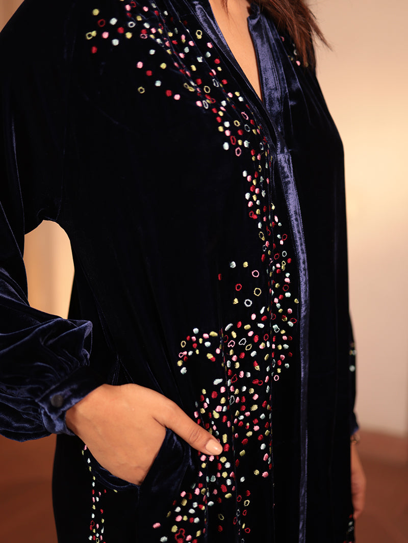 DARIA LONG DRESS WITH ABSTRACT ROSE EMBROIDERY