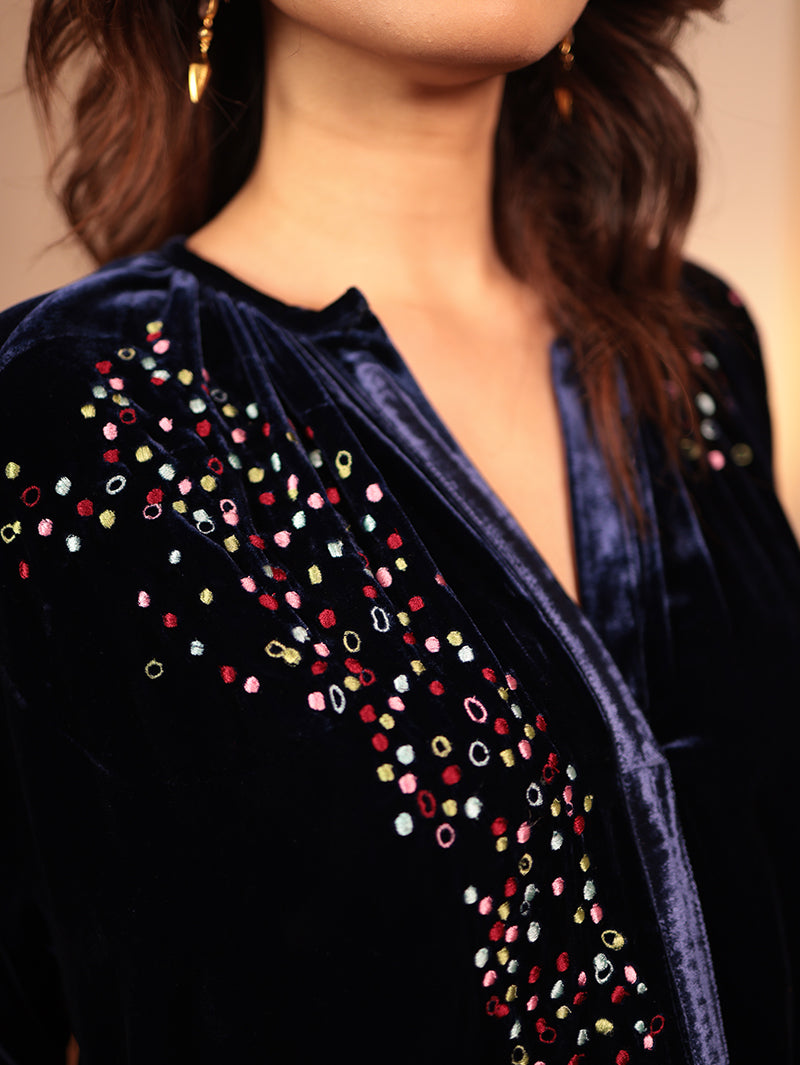 DARIA LONG DRESS WITH ABSTRACT ROSE EMBROIDERY