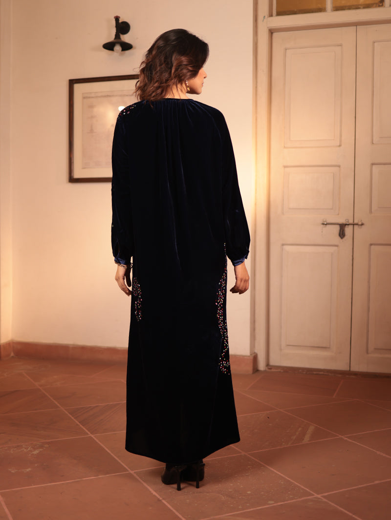 DARIA LONG DRESS WITH ABSTRACT ROSE EMBROIDERY