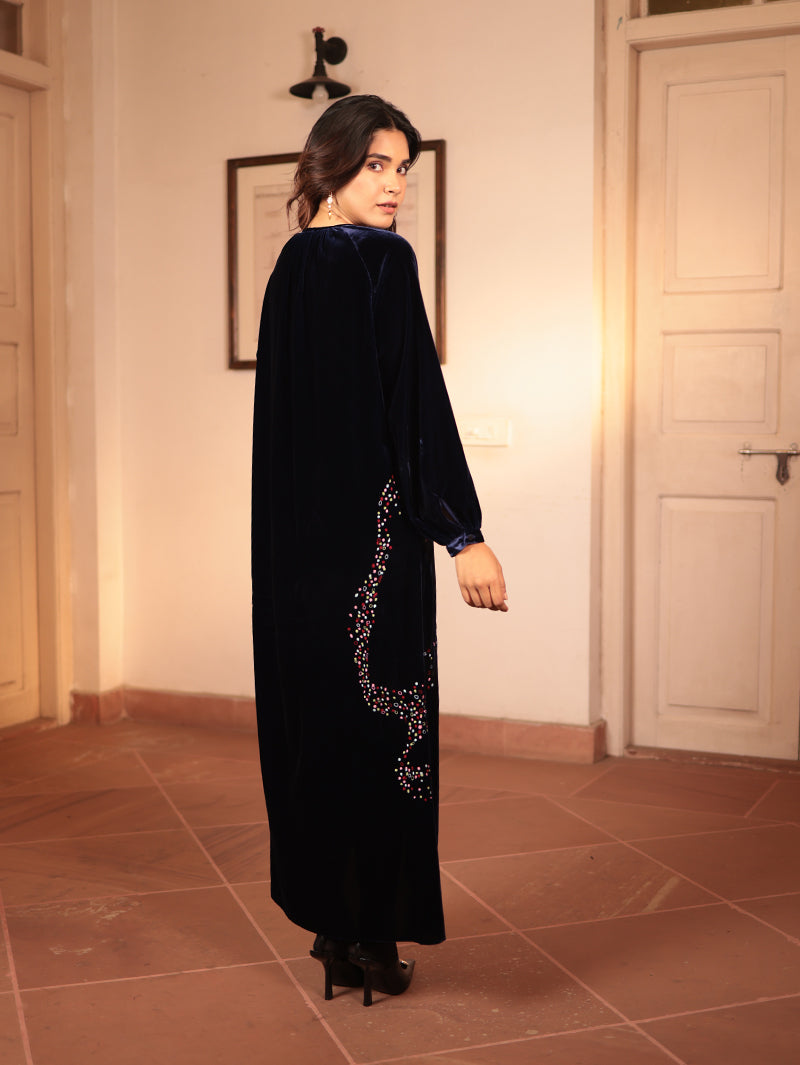 DARIA LONG DRESS WITH ABSTRACT ROSE EMBROIDERY