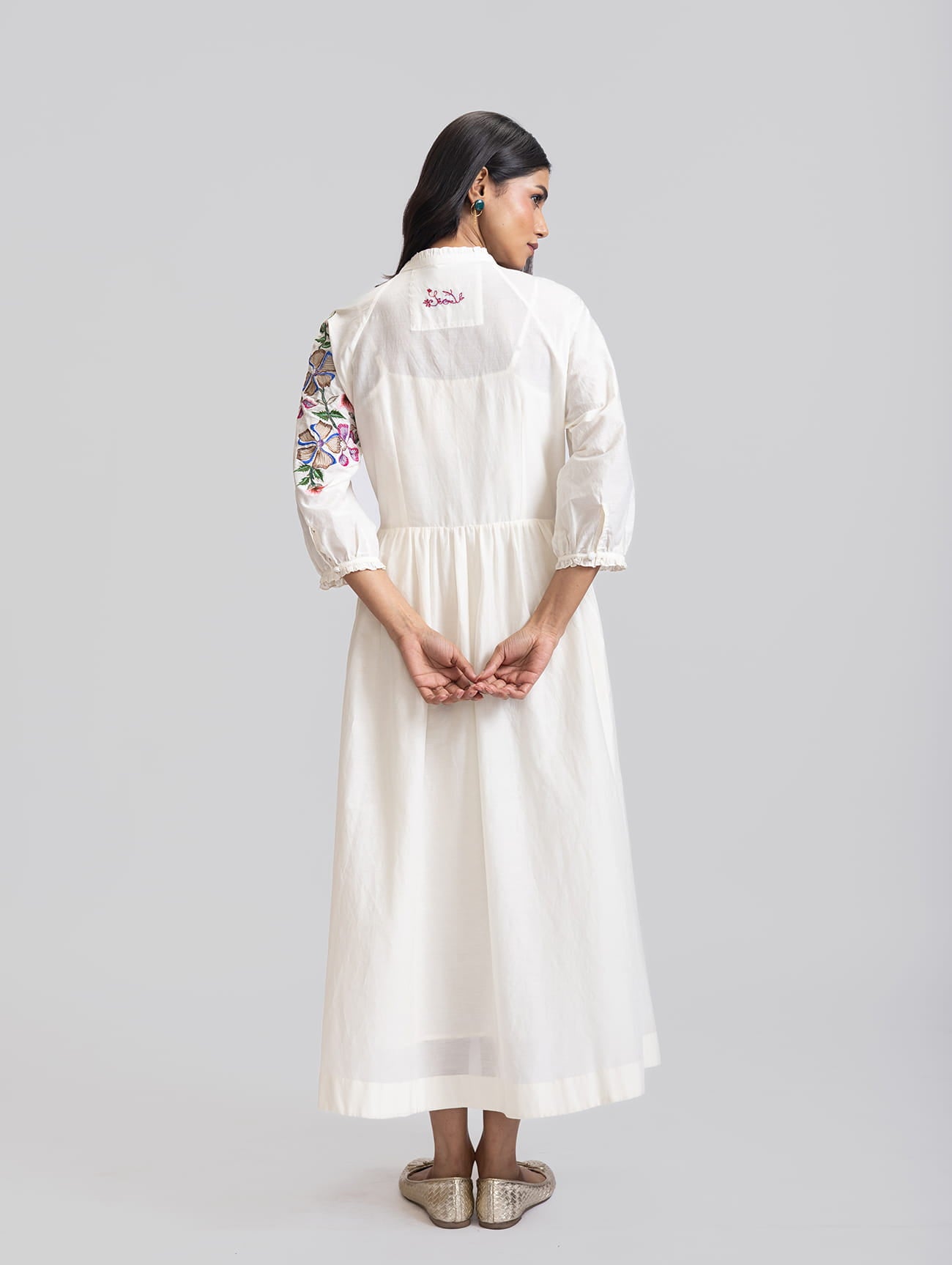 VEENA GATHERS DRESS BANGALORE FLOWER EMBROIDERY