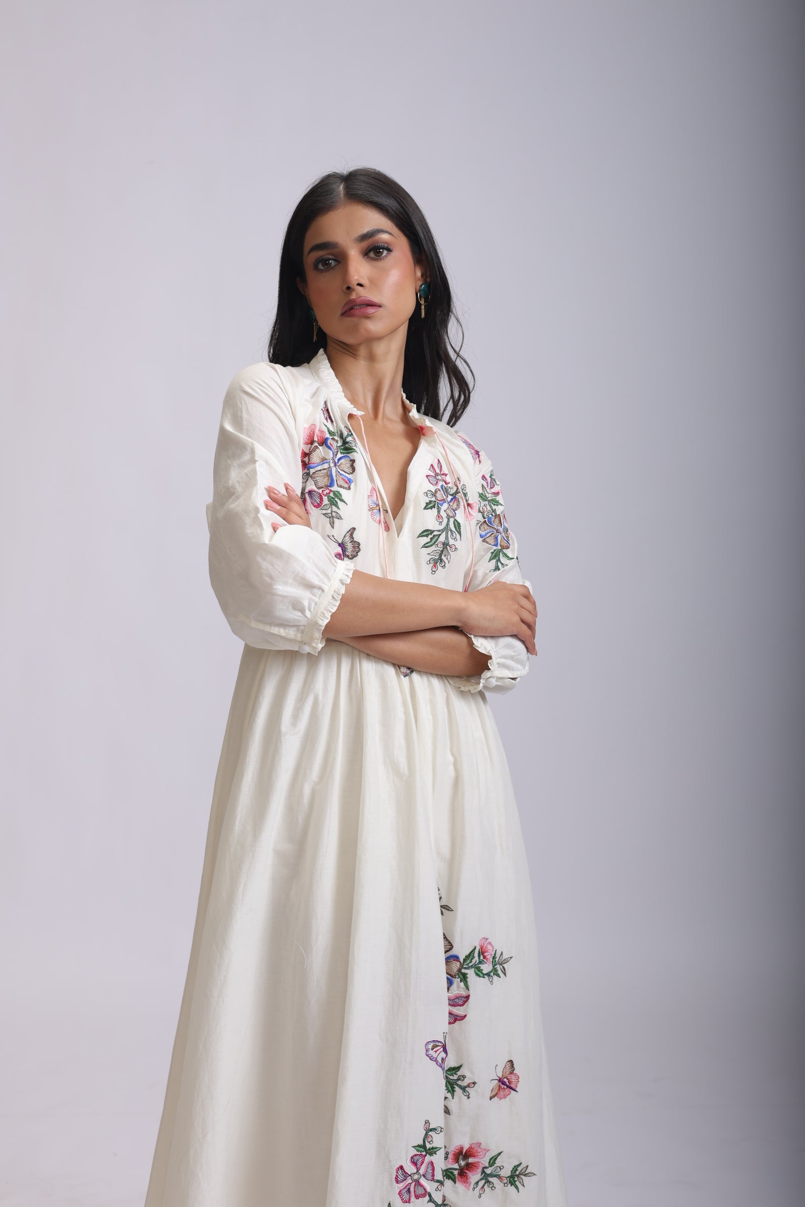 VEENA GATHERS DRESS BANGALORE FLOWER EMBROIDERY