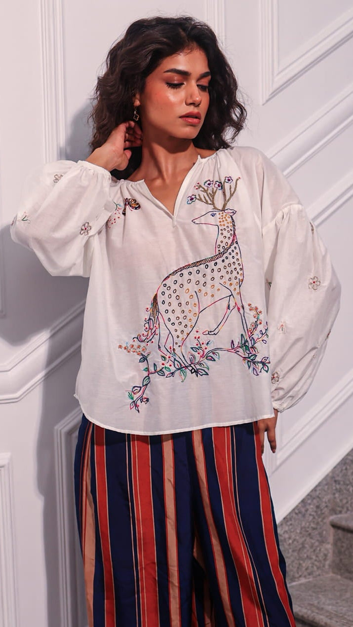 IRMA BLOUSE DEER EMBROIDERY