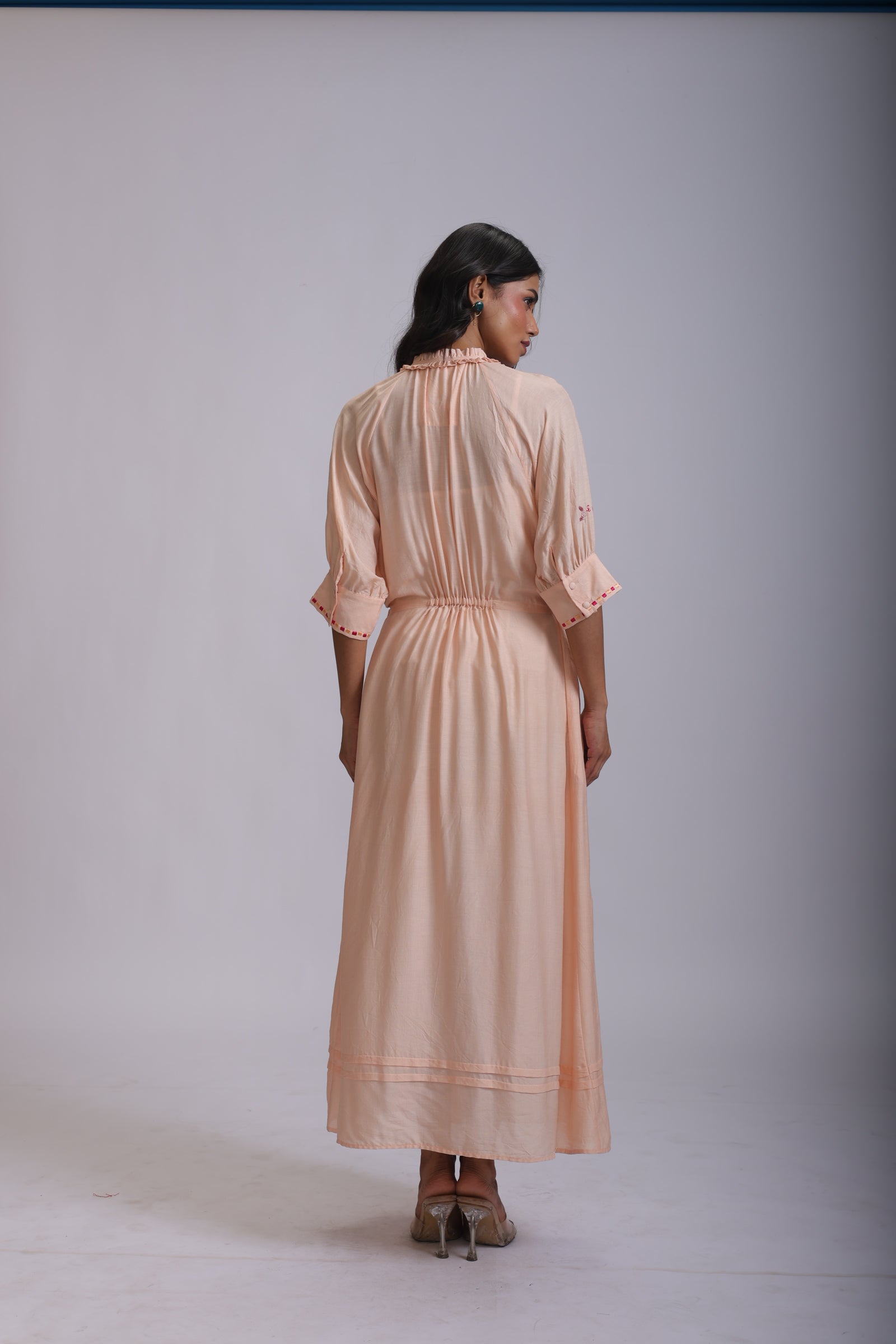 VEENA GATHERS DRESS WITH BUTTERFLIES EMBROIDERY