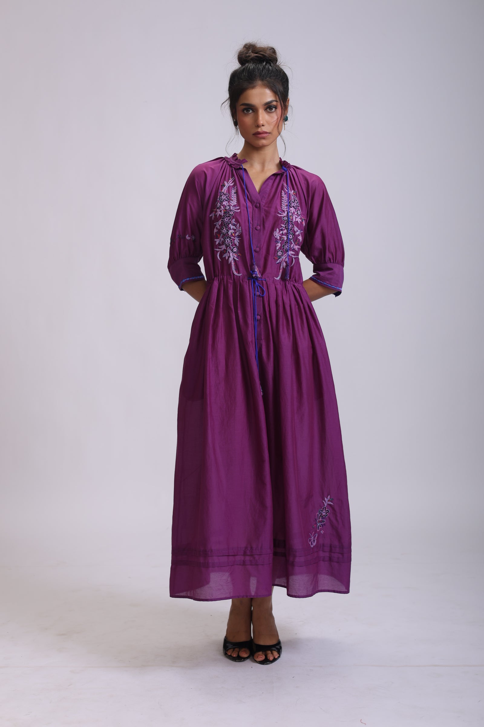 GAVIE DRESS PEACE EMBROIDERY SILK