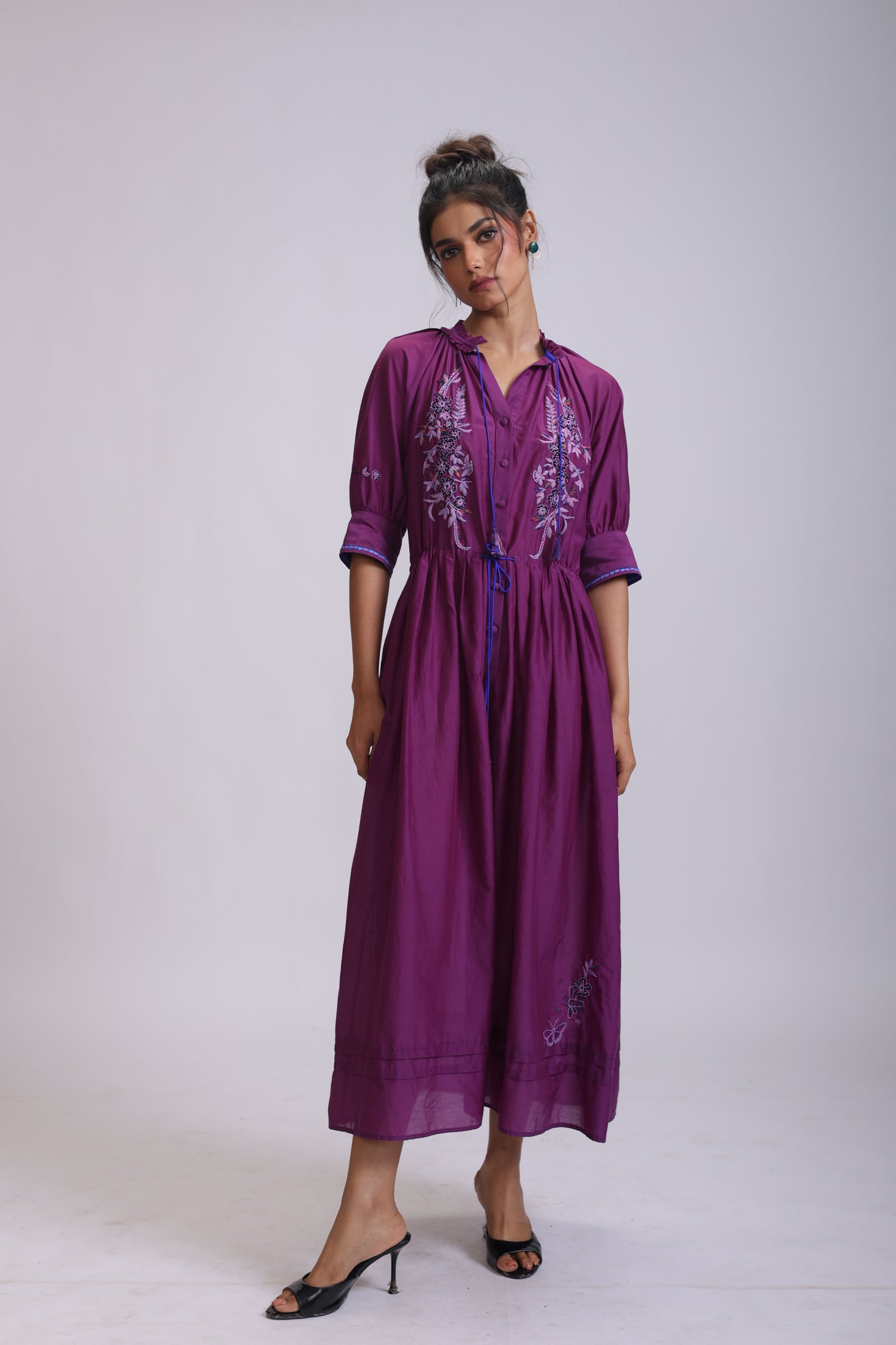 GAVIE DRESS PEACE EMBROIDERY SILK
