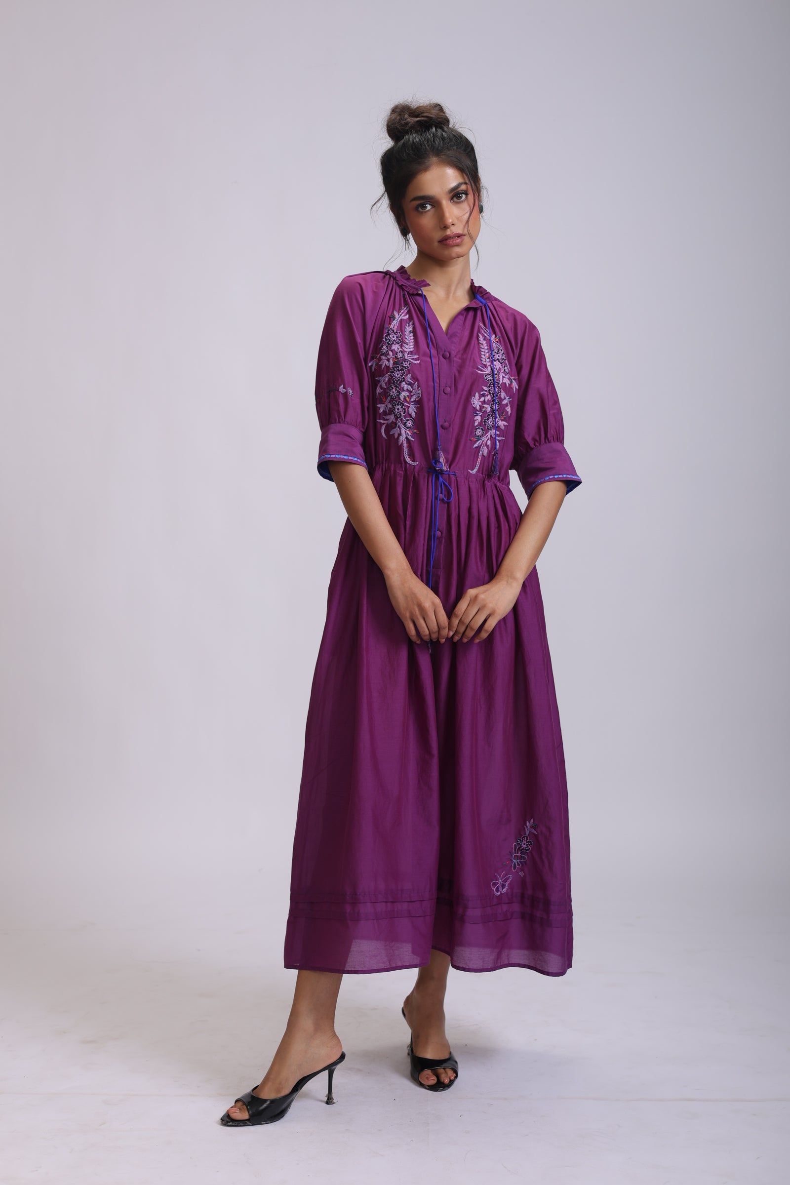 GAVIE DRESS PEACE EMBROIDERY SILK