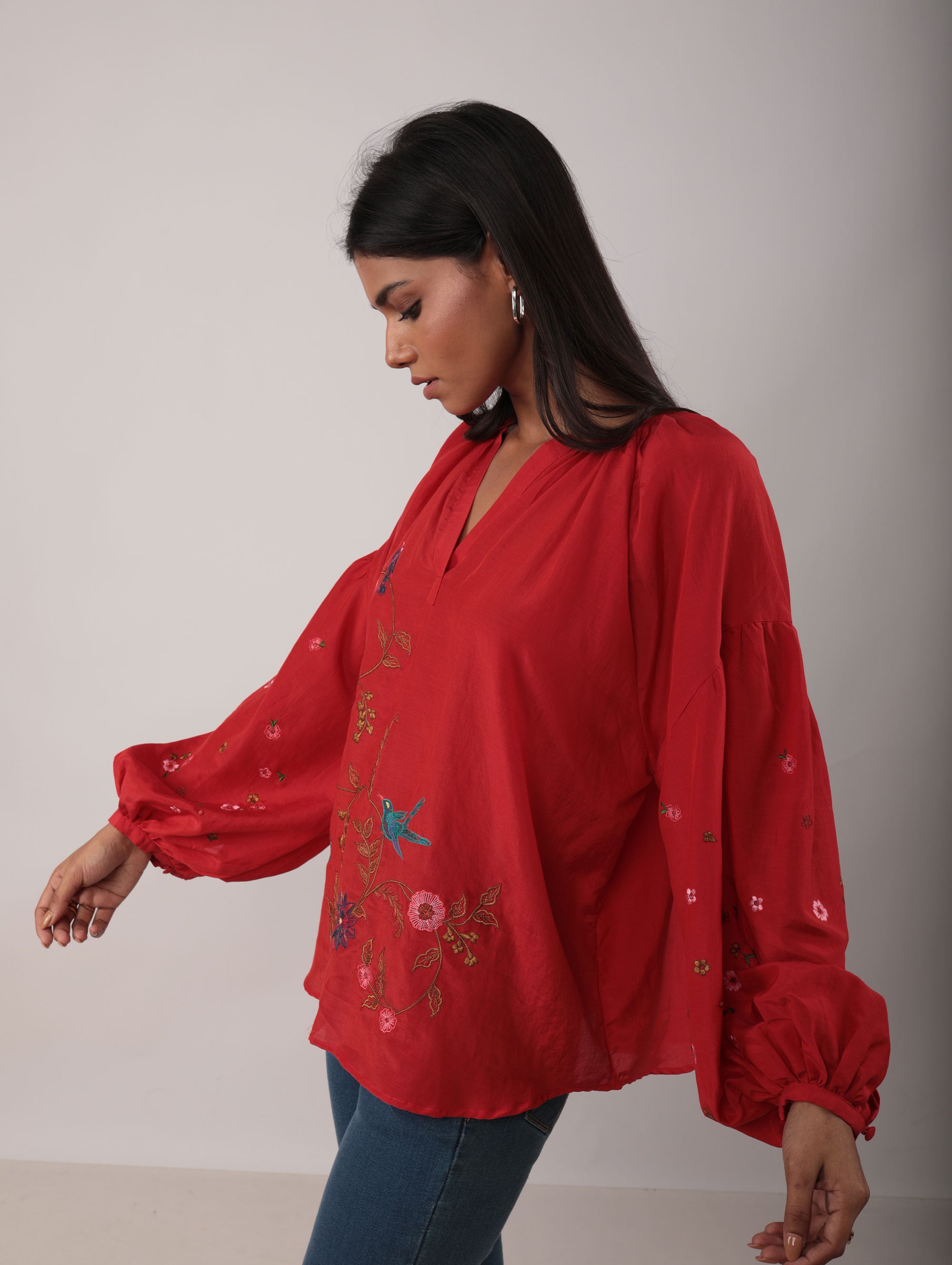 IRMA BLOUSE WITH BIRD EMBROIDERY