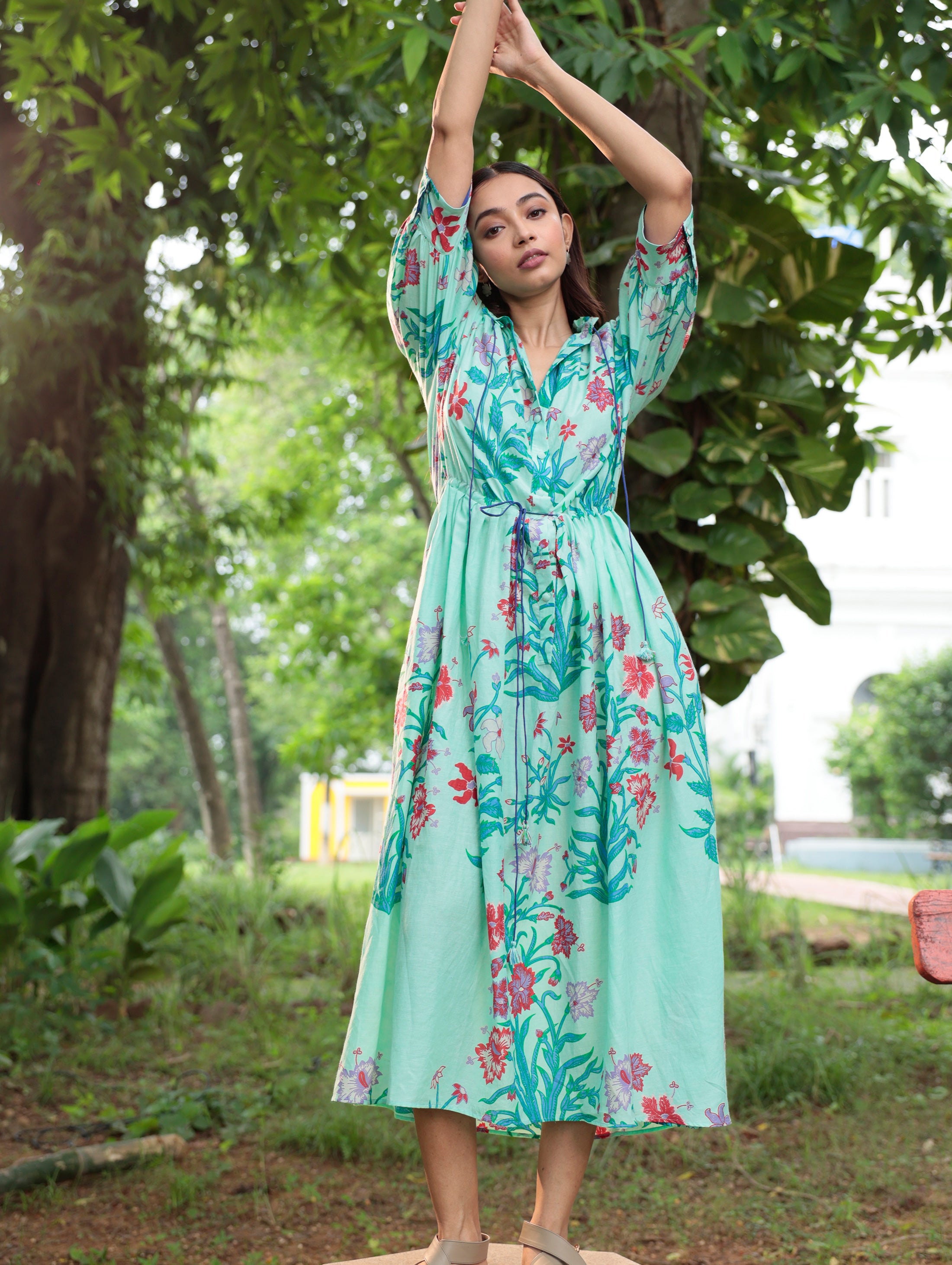 GAVIE DRESS IN PRINTED COTTON SILK