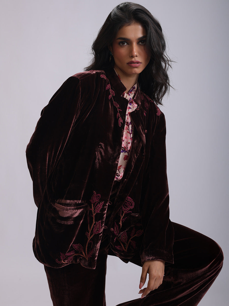 SAMEERA JACKET ROSE EMBROIDERY IN SILK VELVET