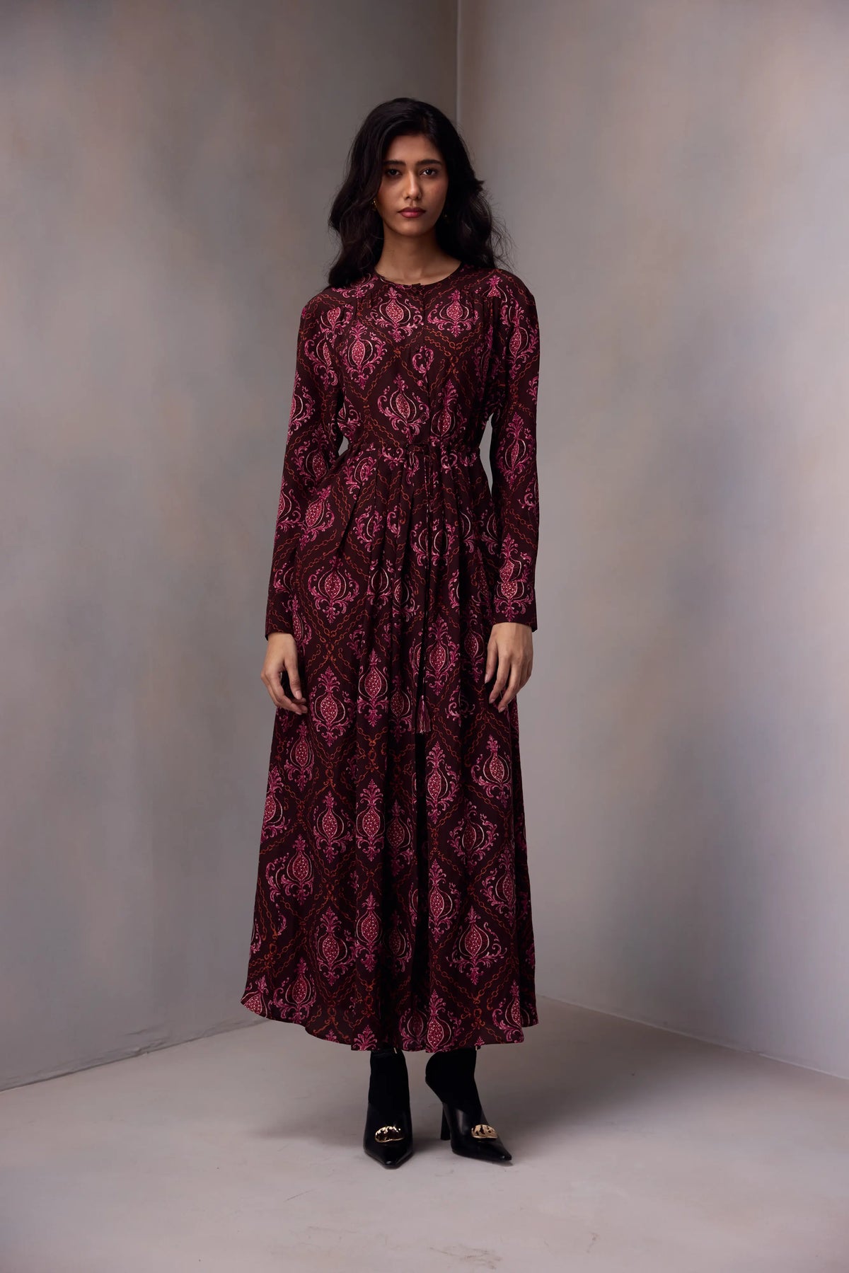 Deeya Midi length Dress In Printed Silk