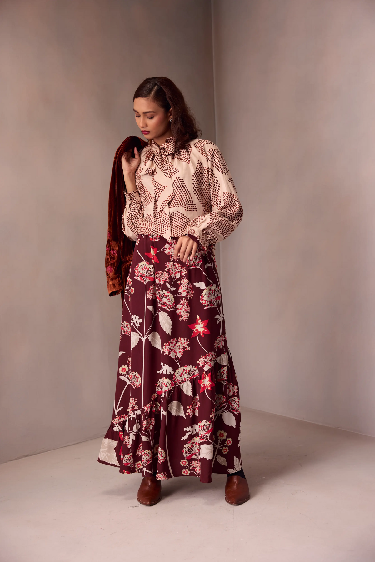 Tie Blouse In Printed Silk