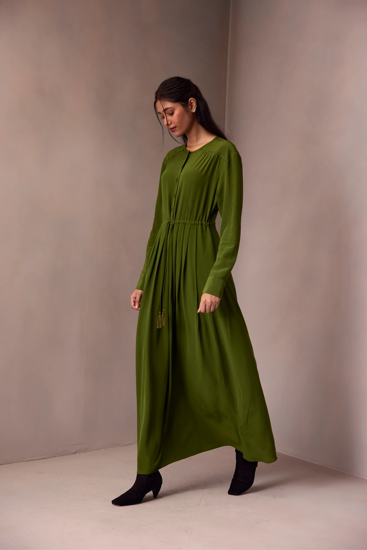 Deeya Midi length Dress In Printed Silk