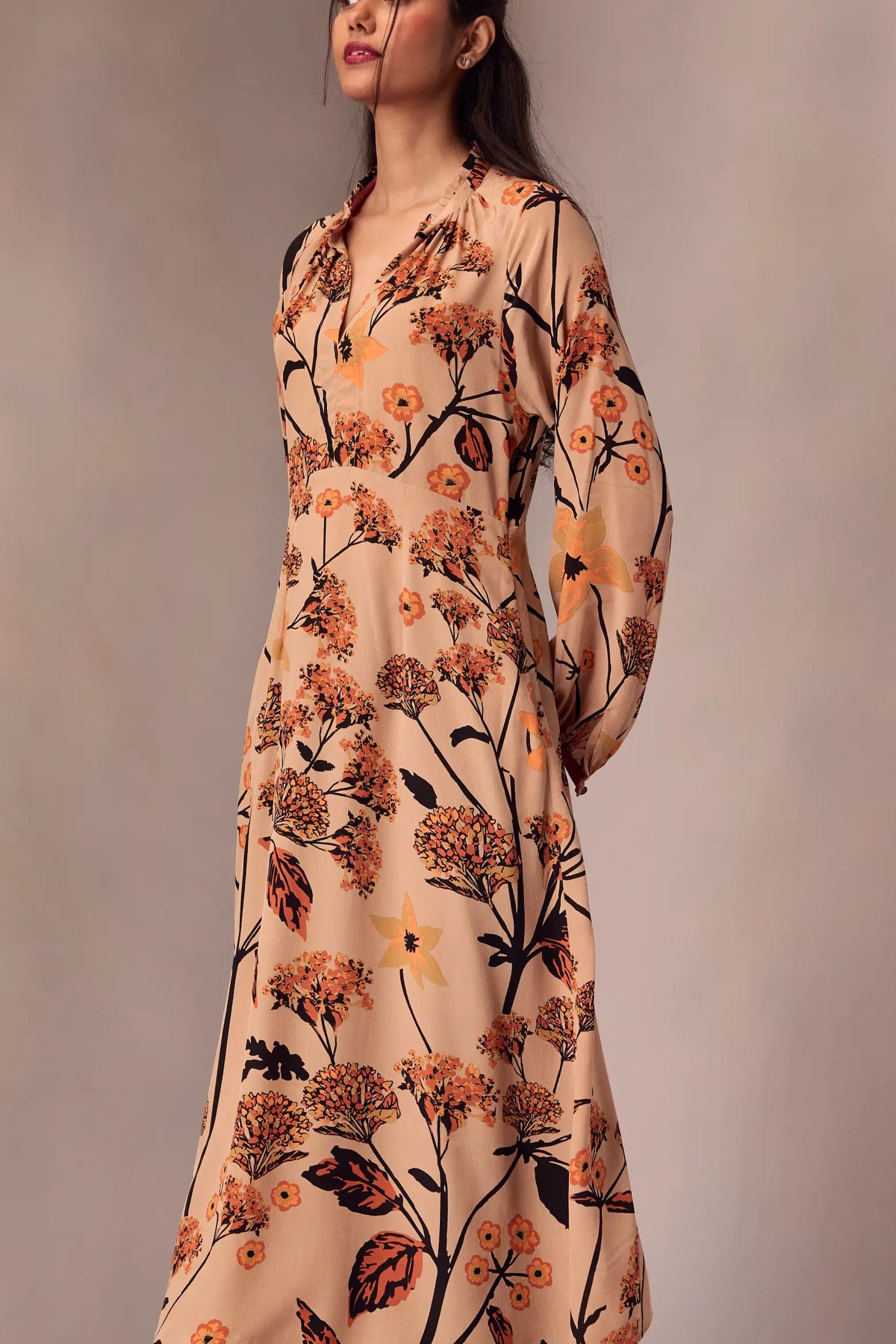 Veena Dress Long In Printed Silk MiDi length
