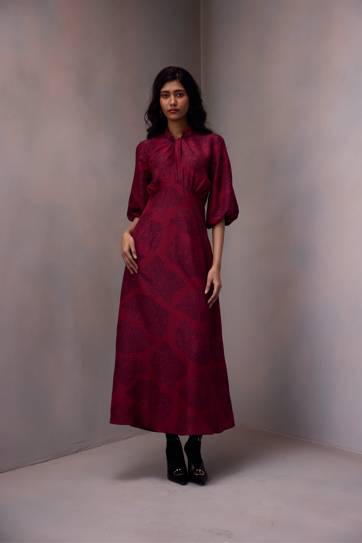 Nikita Dress Long in Printed Silk