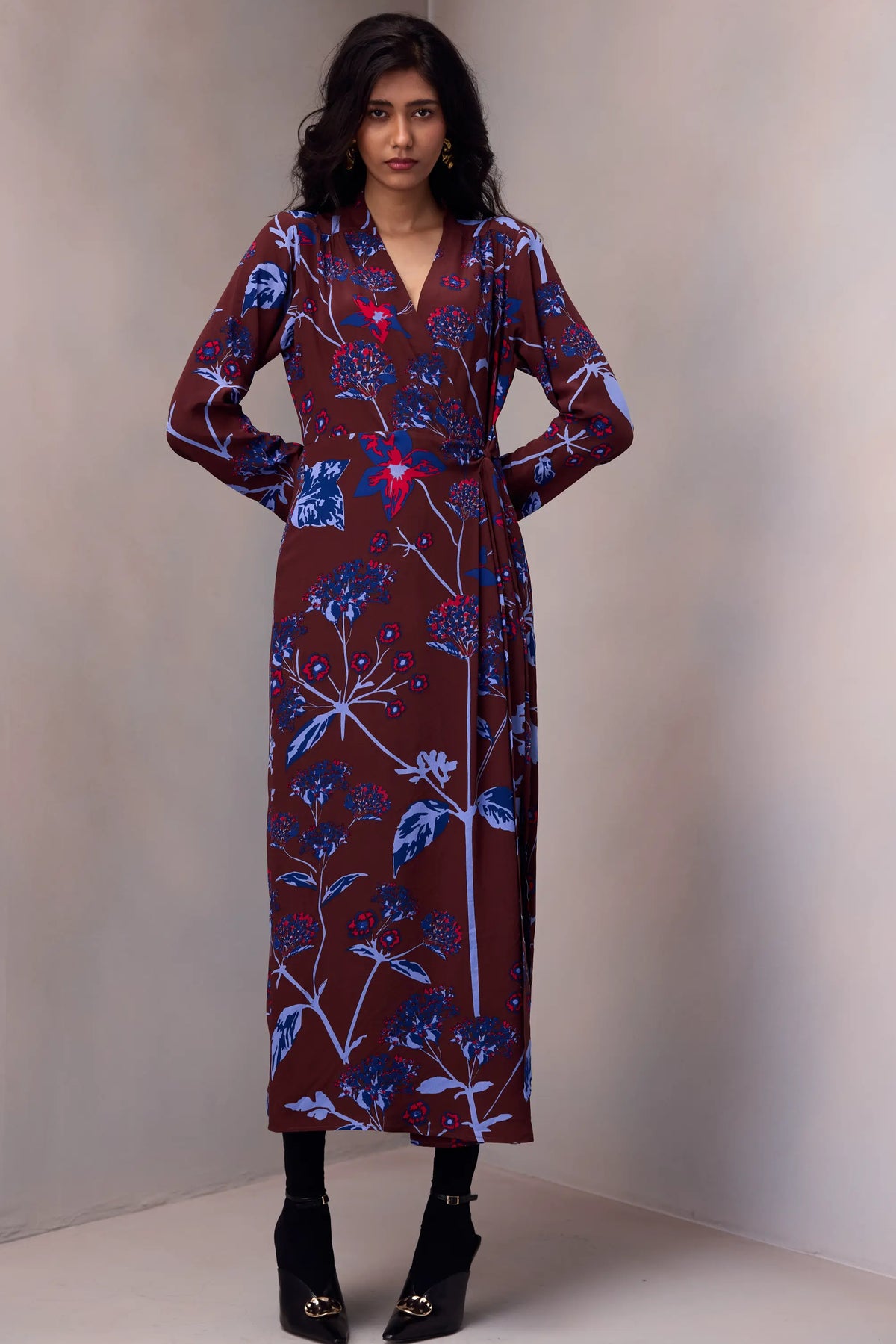 Clara Wrap Dress In Printed Silk