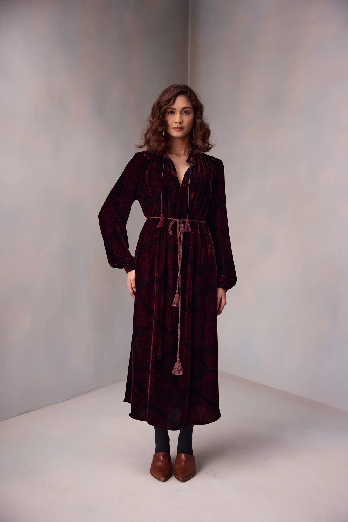 Silvia Shirt Dress In Printed Velvet