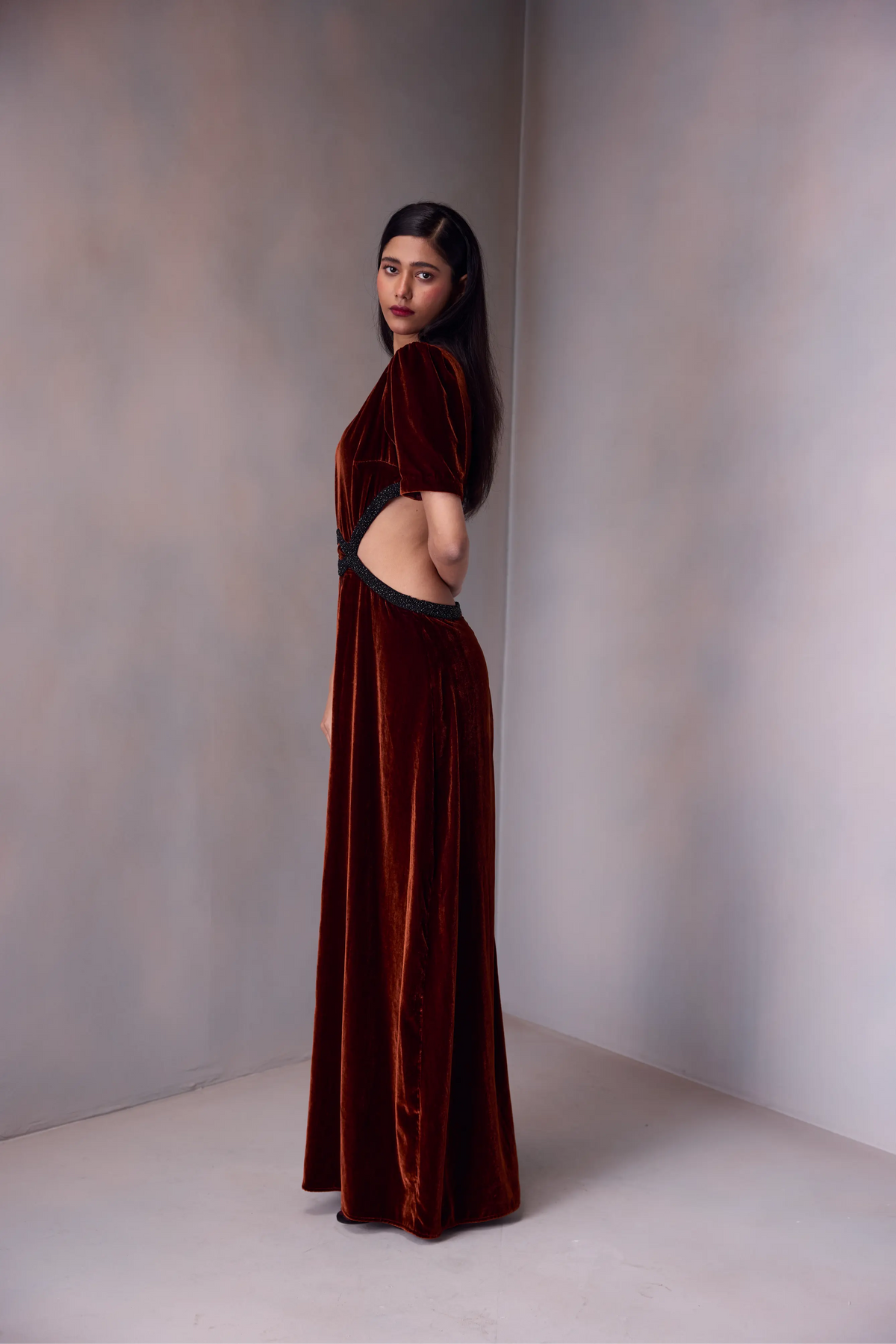 Milee Evening Dress In Printed Velvet