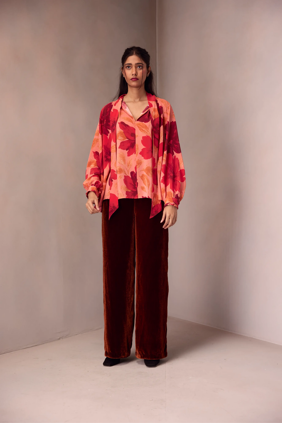 Tie Blouse In Printed Silk