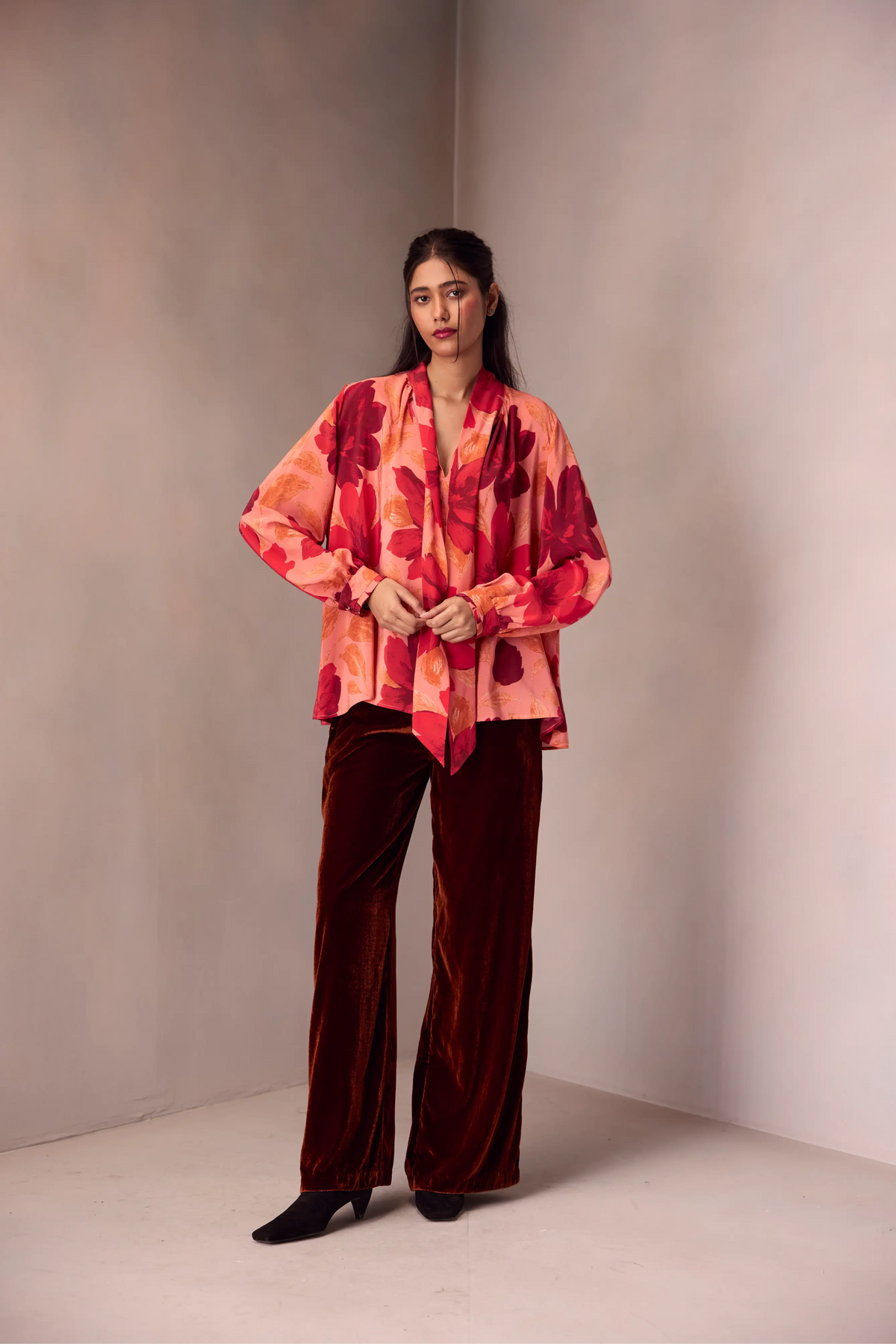 Tie Blouse In Printed Silk