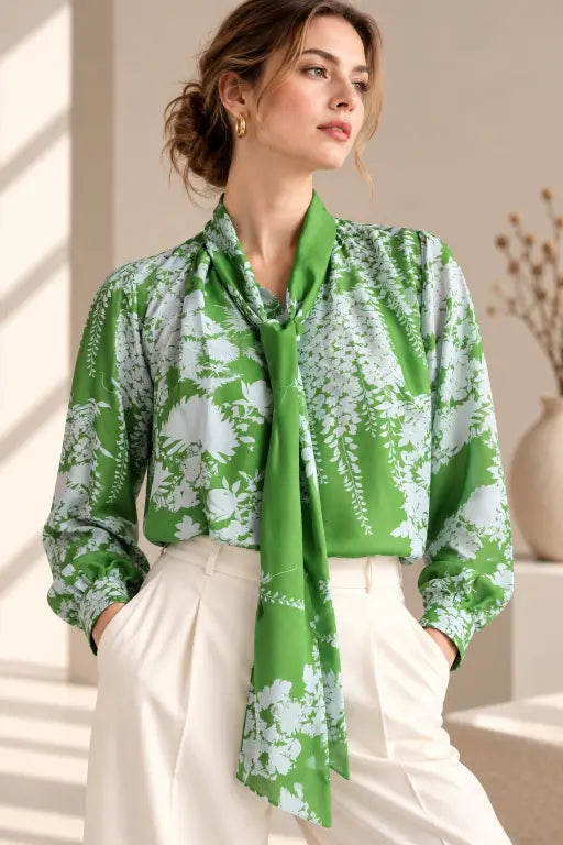 Tie Blouse In Printed Silk