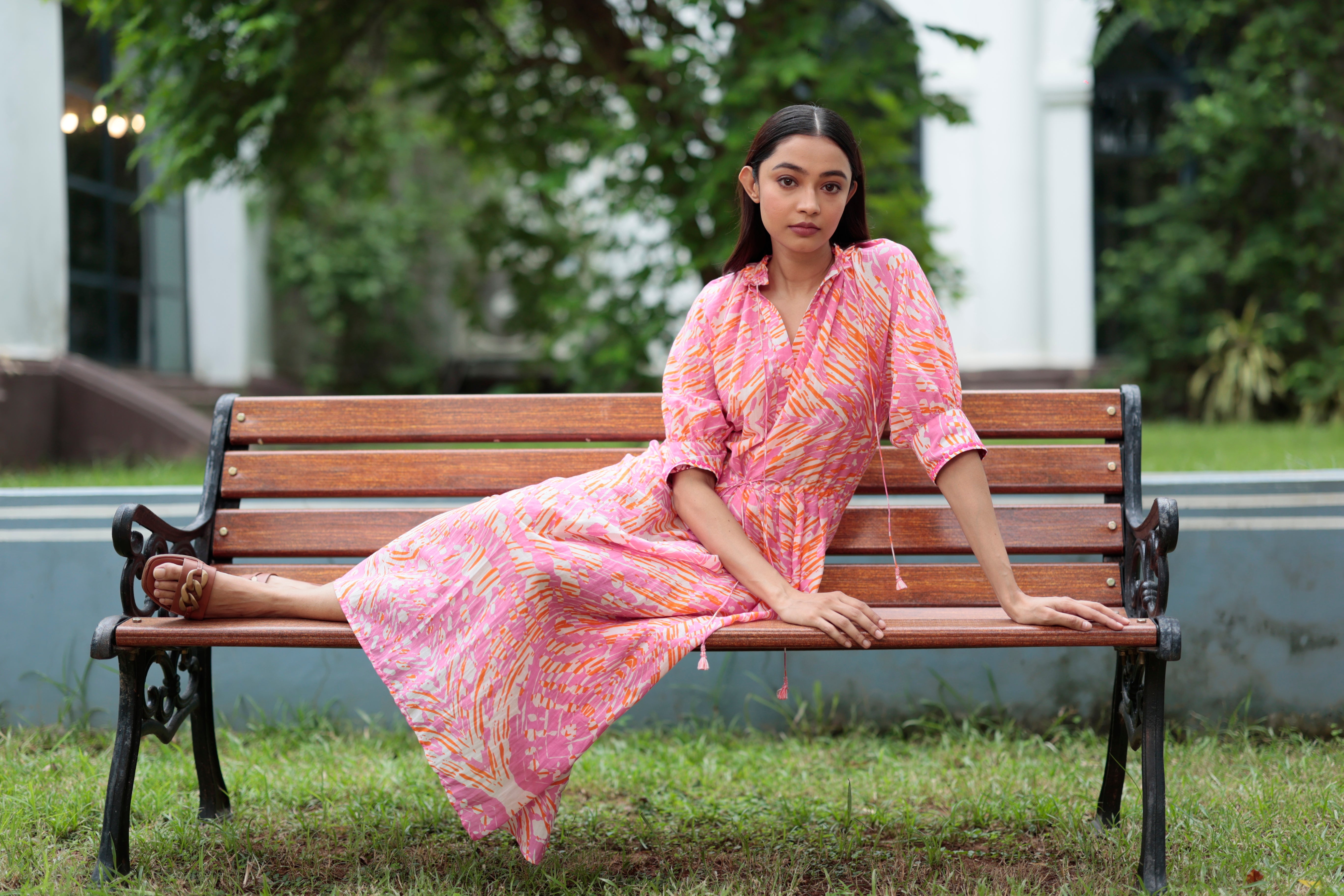 GAVIE DRESS IN PRINTED COTTON SILK