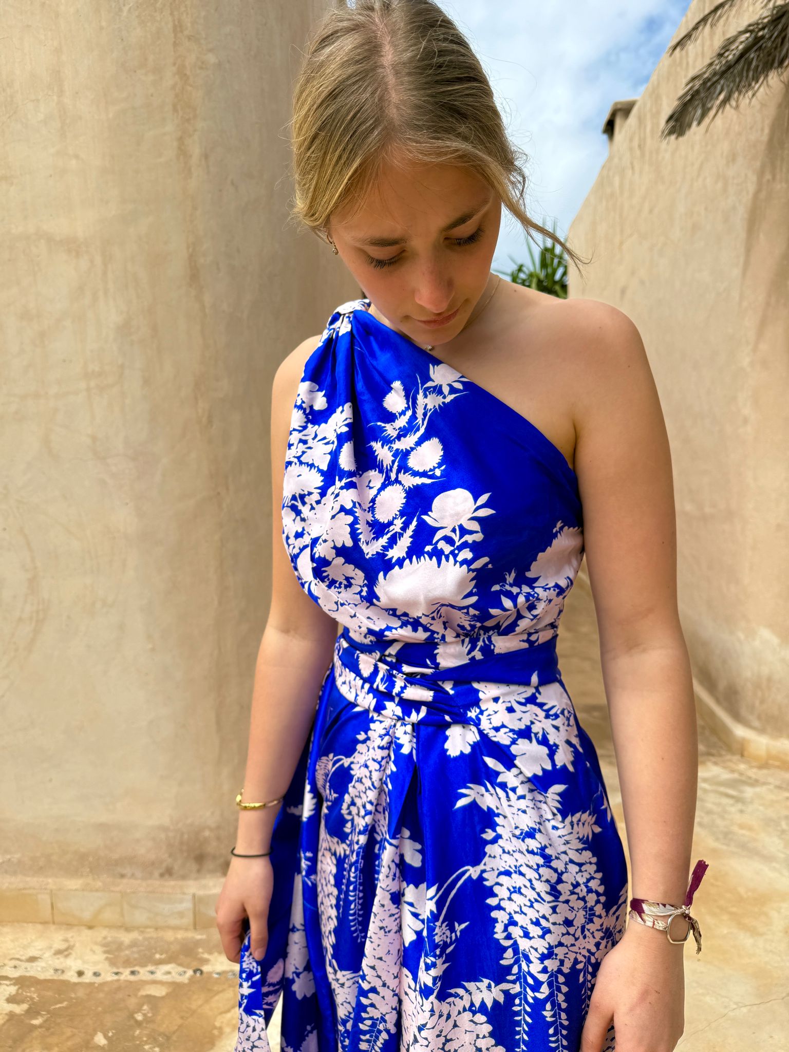 silk asymmetrical dress Yvette Slip Maxi Dress With Asymmetrical Hem / Sage | MESHKI main image 0
