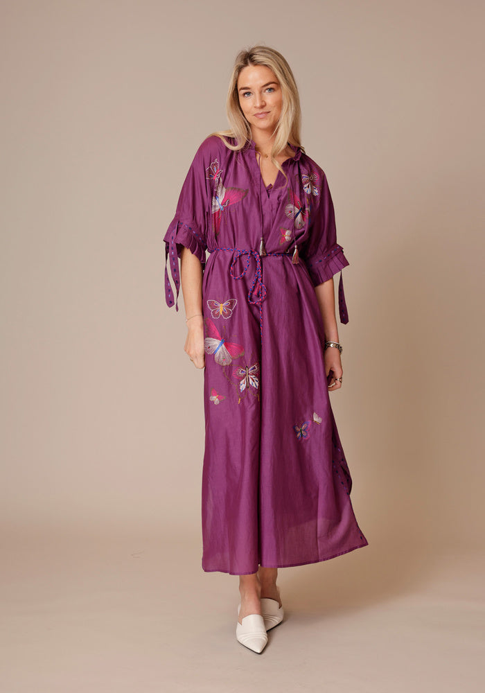 KYLIE SHIRT DRESS BIRD WING EMBROIDERY IN SILK/COTTON