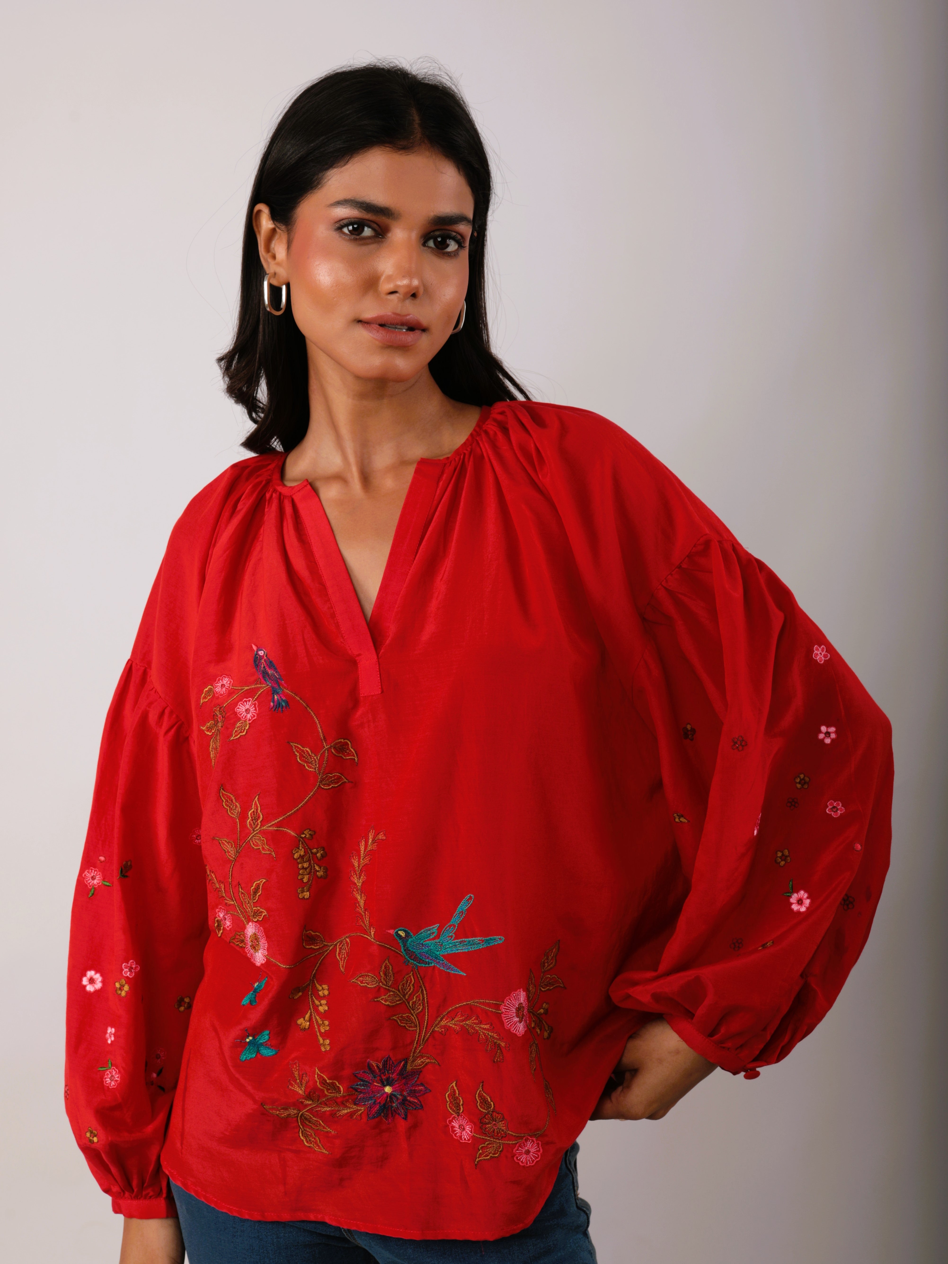 IRMA BLOUSE WITH BIRD EMBROIDERY