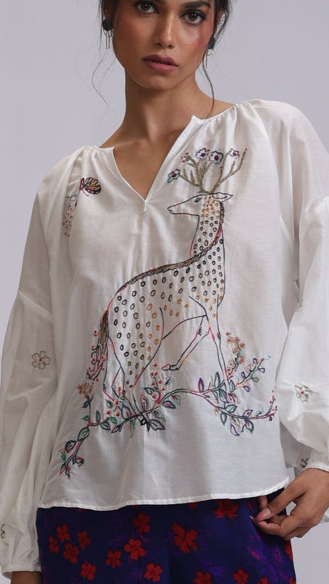 IRMA BLOUSE DEER EMBROIDERY