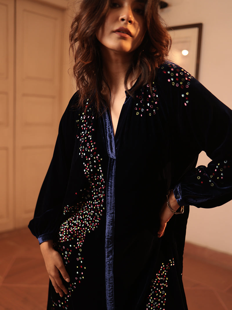 DARIA LONG DRESS WITH ABSTRACT ROSE EMBROIDERY