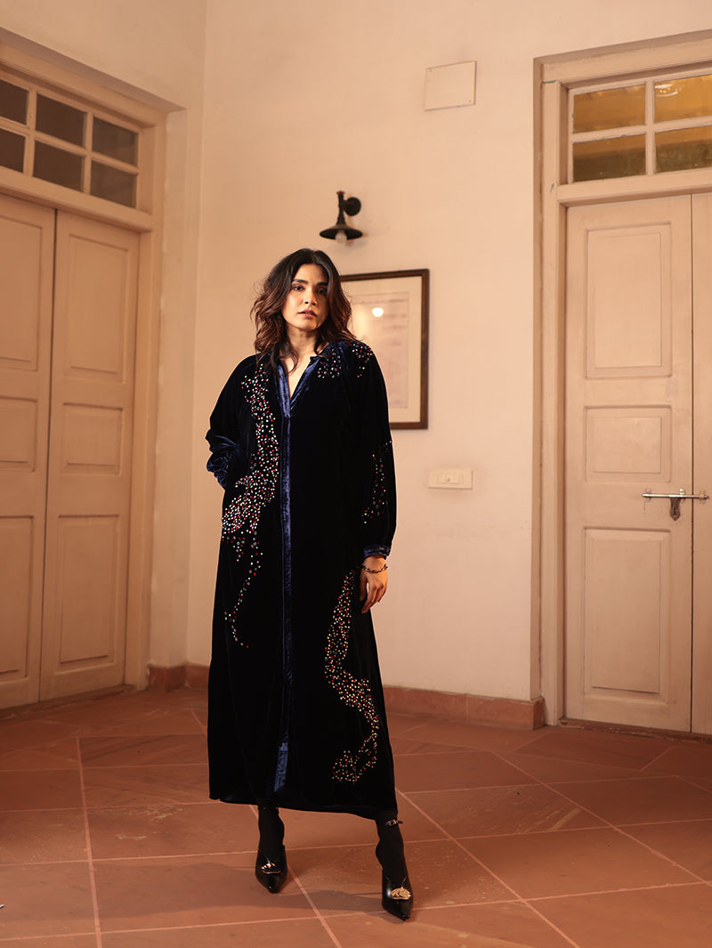 DARIA LONG DRESS WITH ABSTRACT ROSE EMBROIDERY