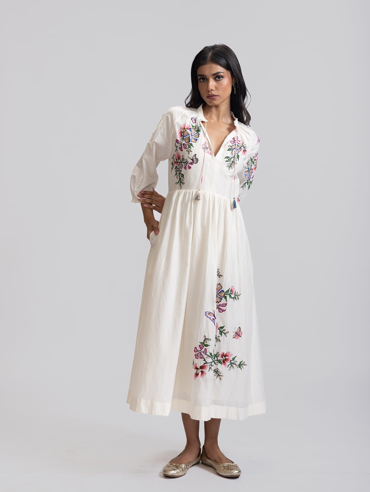 VEENA GATHERS DRESS BANGALORE FLOWER EMBROIDERY