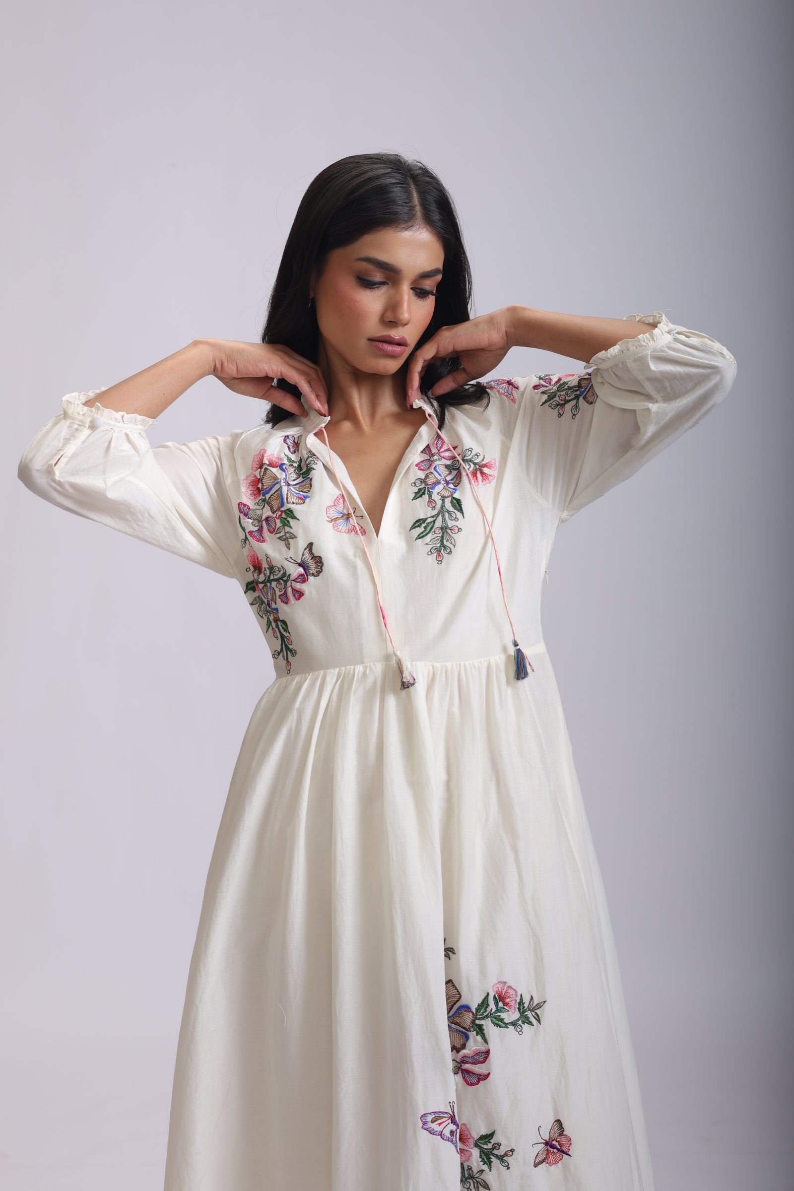 VEENA GATHERS DRESS BANGALORE FLOWER EMBROIDERY