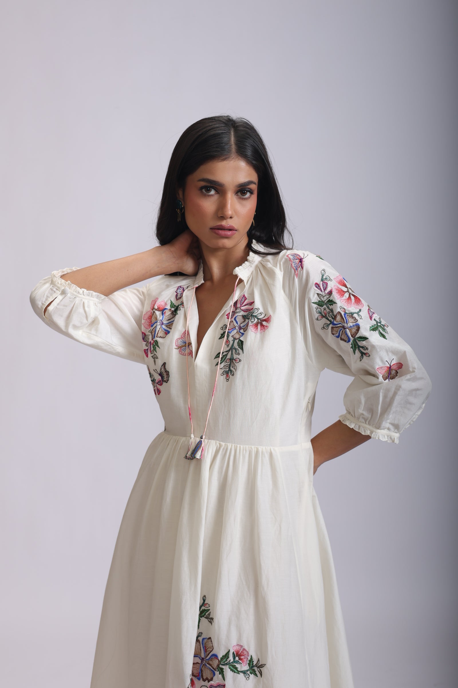 VEENA GATHERS DRESS BANGALORE FLOWER EMBROIDERY