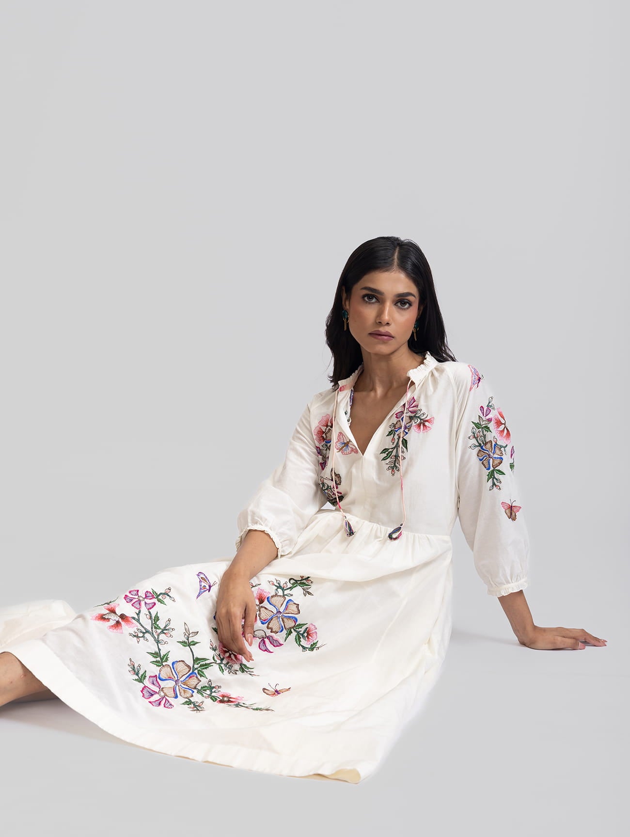 VEENA GATHERS DRESS BANGALORE FLOWER EMBROIDERY