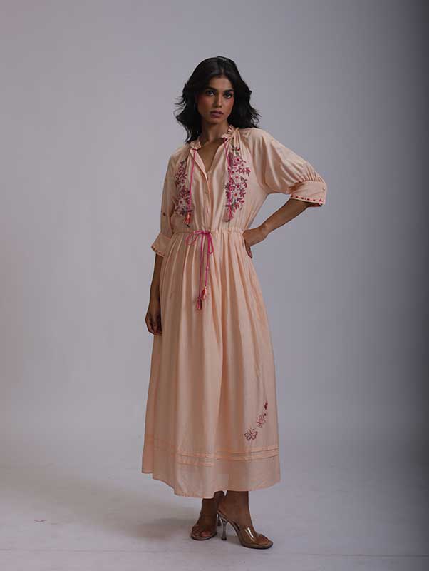 GAVIE DRESS PEACE EMBROIDERY SILK