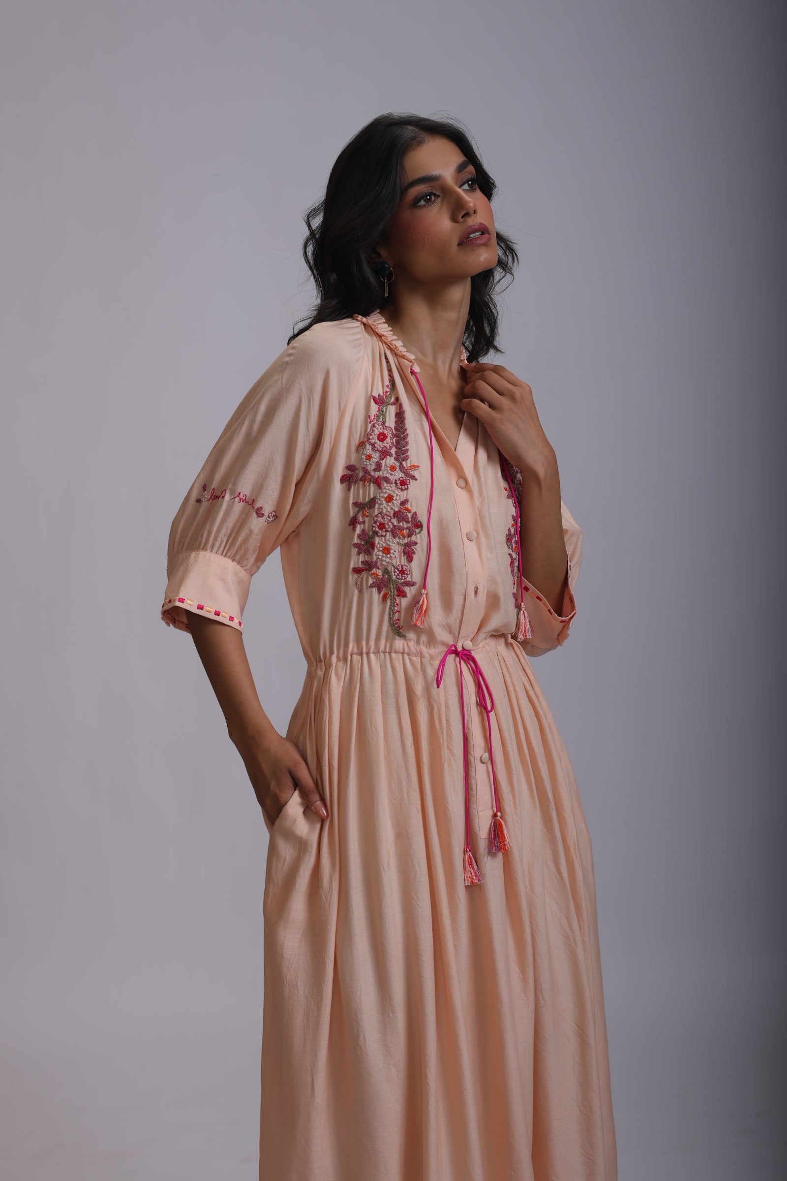 GAVIE DRESS PEACE EMBROIDERY SILK