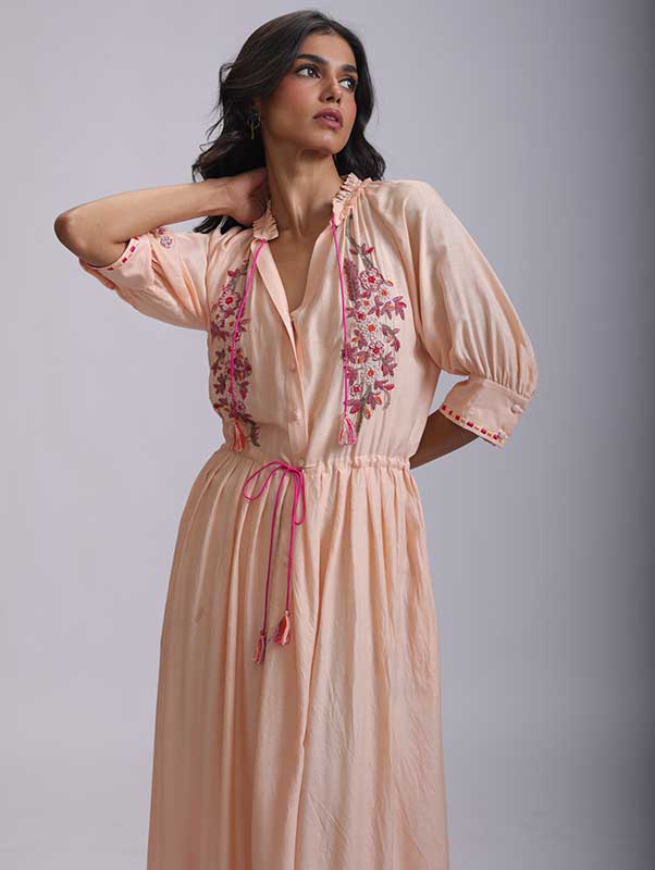 GAVIE DRESS PEACE EMBROIDERY SILK