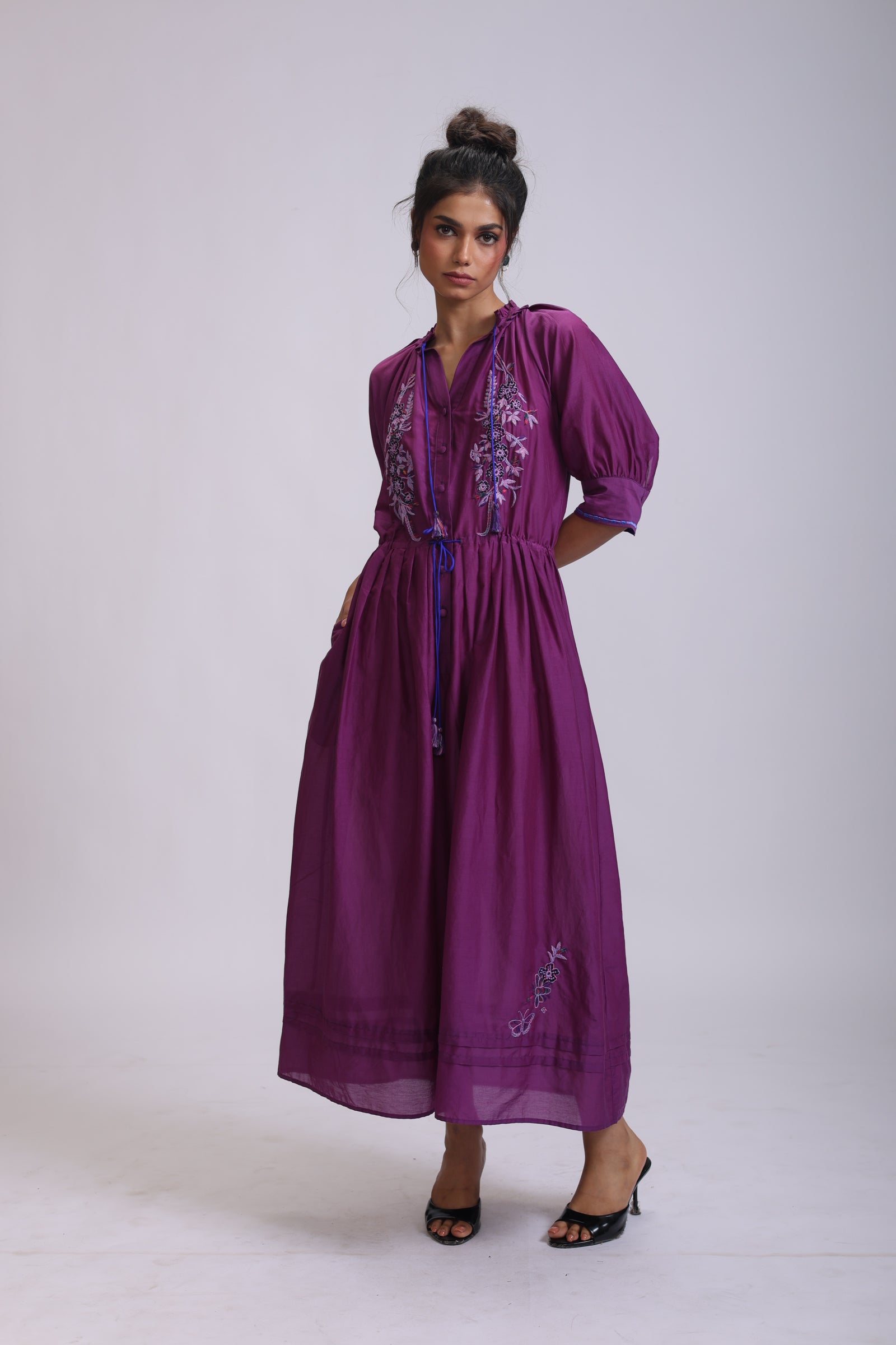 GAVIE DRESS PEACE EMBROIDERY SILK