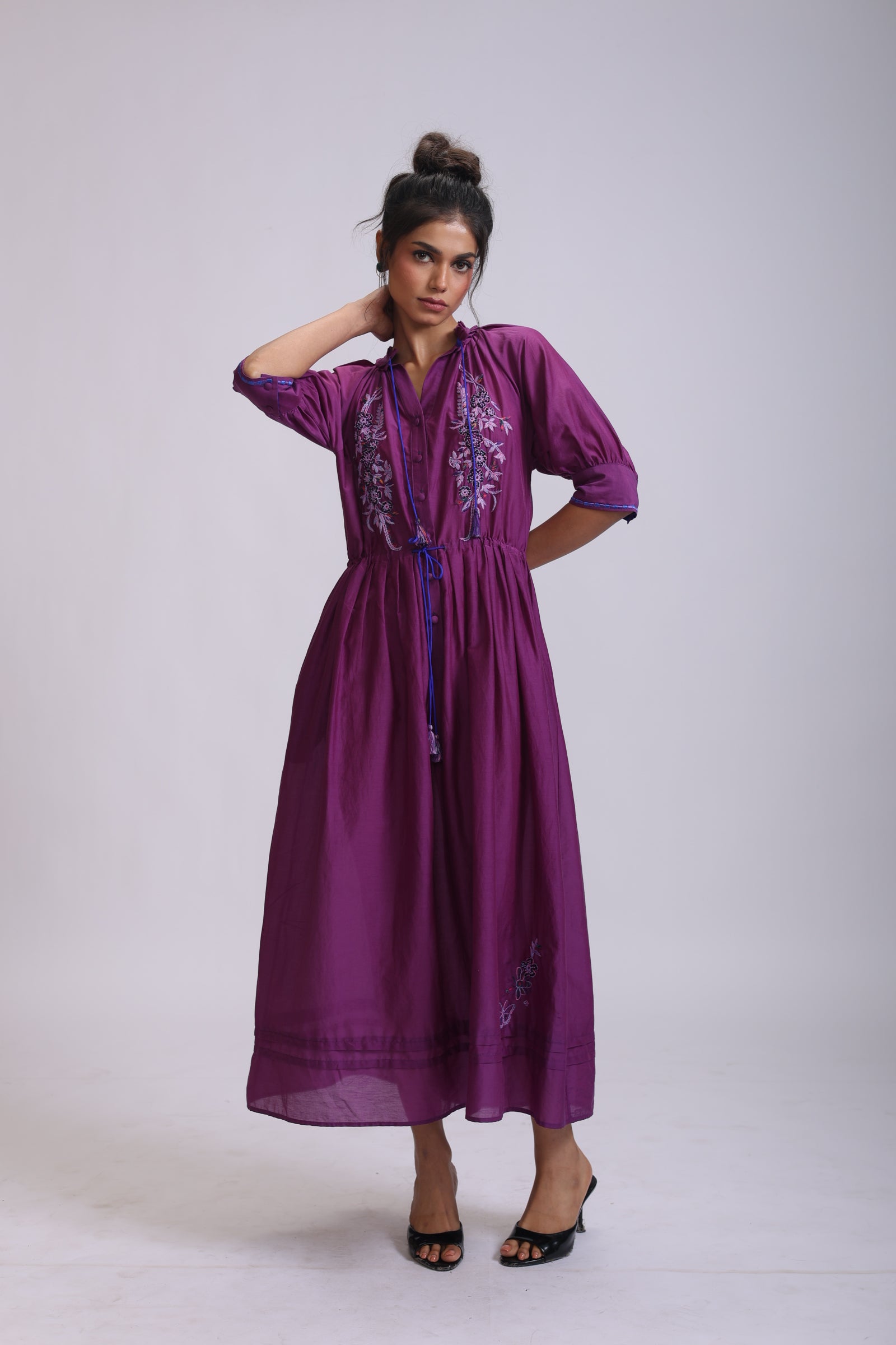 GAVIE DRESS PEACE EMBROIDERY SILK