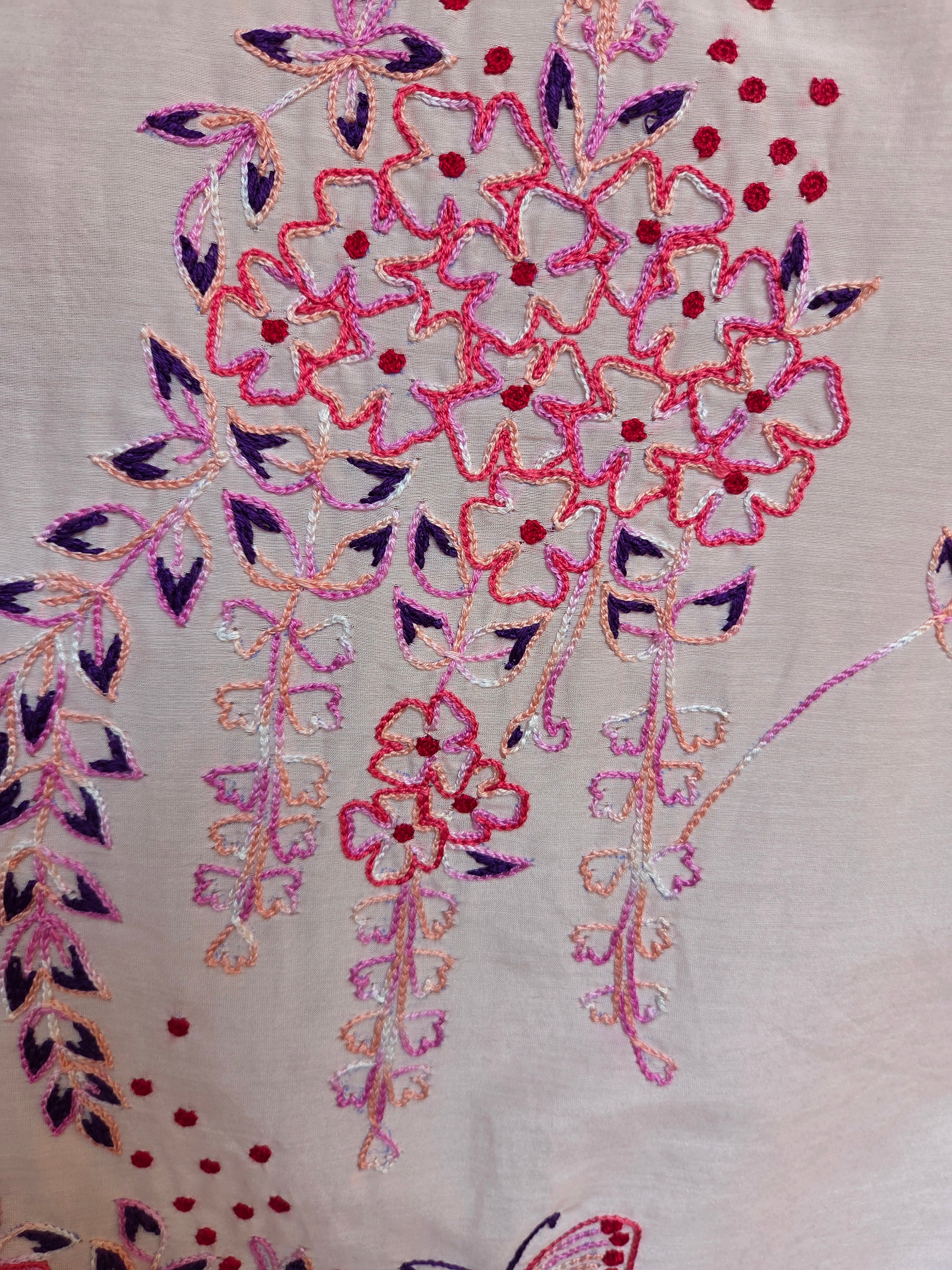 VEENA GATHERS DRESS WITH FALLING FLOWERS EMBROIDERY