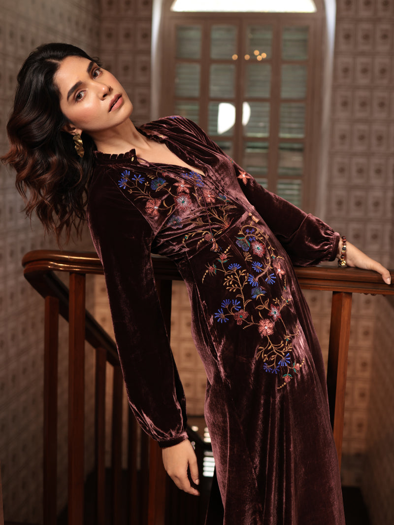 VEENA LONG DRESS WITH PARSI EMBROIDERY