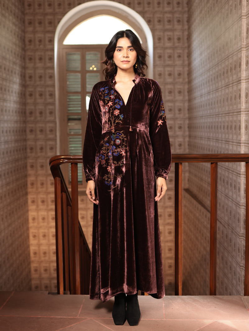 VEENA LONG DRESS WITH PARSI EMBROIDERY