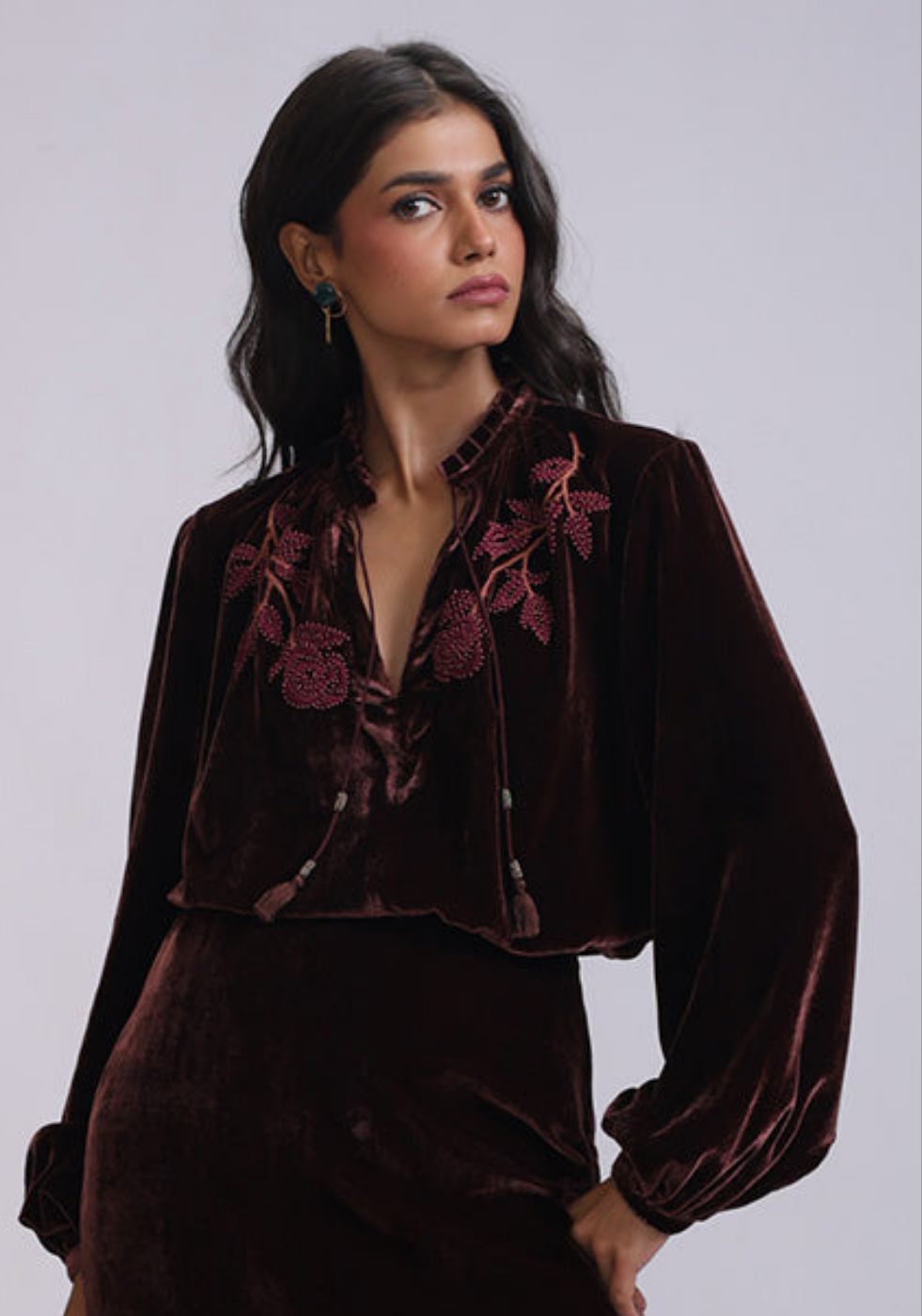SILVIA BLOUSE WITH GLOW ROSE EMB
