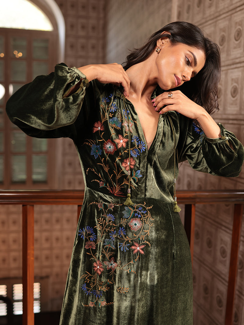 VEENA LONG DRESS WITH PARSI EMBROIDERY