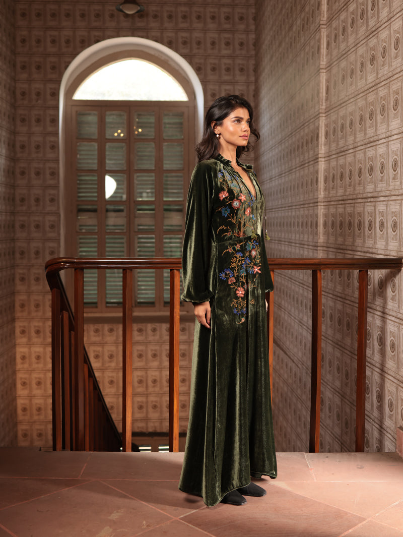 VEENA LONG DRESS WITH PARSI EMBROIDERY