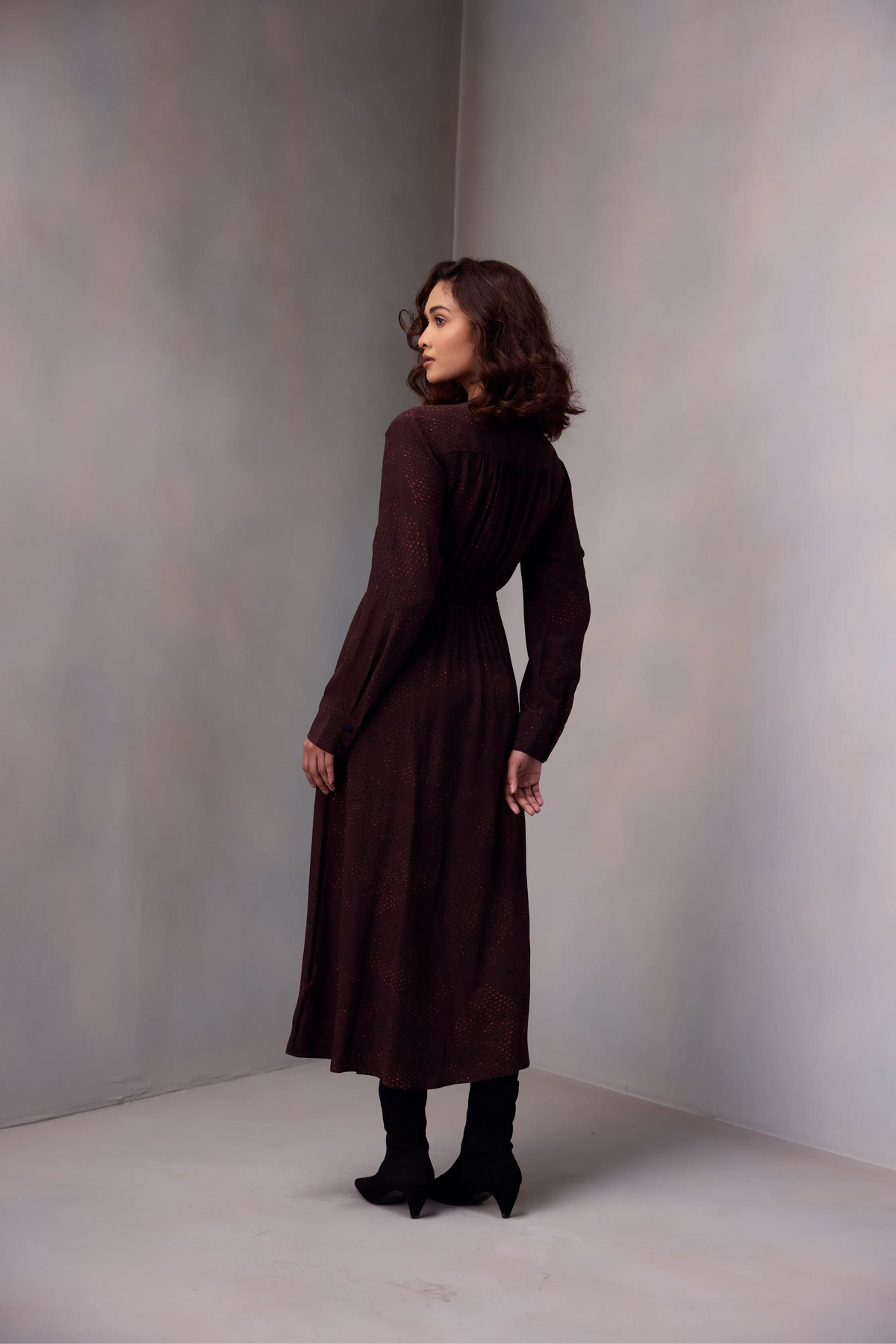 Deeya Midi length Dress In Printed Silk