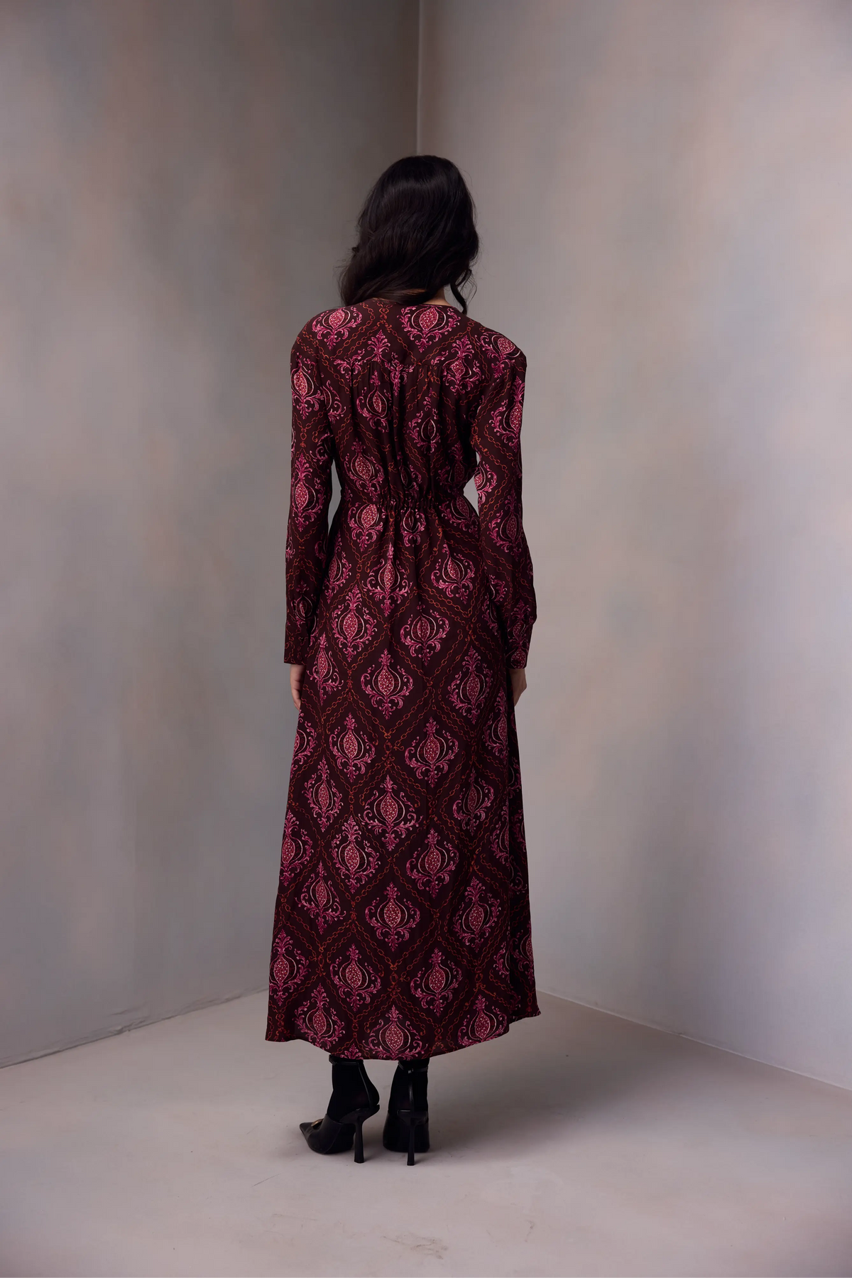 Deeya Midi length Dress In Printed Silk