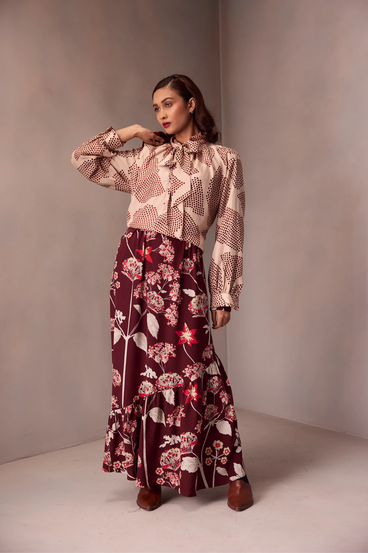 Tie Blouse In  Printed Silk